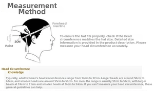 Size guide for men's linen sun hat showing head circumference measurement methods