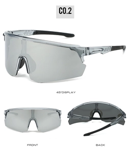 Three-view layout of cycling sports sunglasses with semi-transparent grey PC lenses
