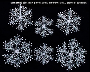 6-piece white 3D Christmas snowflake hanging set in 3 sizes for festive holiday decoration