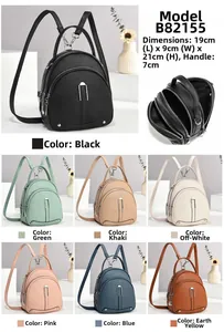 Litchi pattern leather mini backpack in seven colors with three-layer zipper compartments