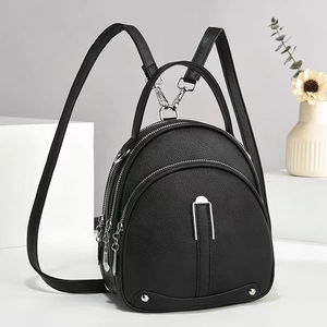 Mini Backpack PU Leather Lychee Pattern Multi Zipper Pockets Commuting Travel Versatile Fashion Bag Women