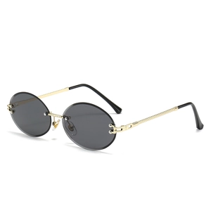 Vintage Rimless Oval Sunglasses For Women Men UV Protection Metal Frame Gradient Lens Fashion Eyewear Trendy Accessories