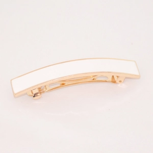 Elegant gold metal hair clip with rectangular white enamel inlay for women