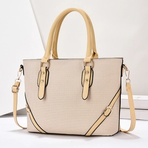 Retro woven basket tote bag with brown leather trim and adjustable shoulder strap