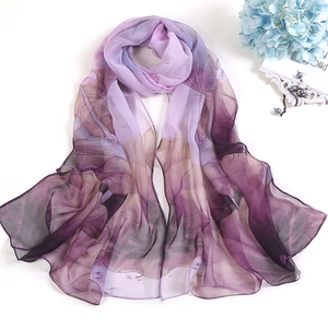 Lightweight summer purple lotus chiffon scarf for sun protection on beach trips