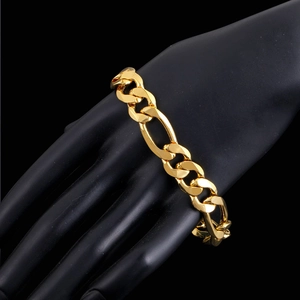 Classico bracciale a catena Figaro placcato oro 18 carati con maglie spesse per uomo e donna