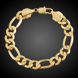 Bracciale a catena Figaro classico placcato oro 18K con chiusura a moschettone nero