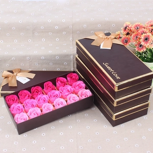 Pink gradient soap flower gift box with 18 roses and a Sweet Love golden bow