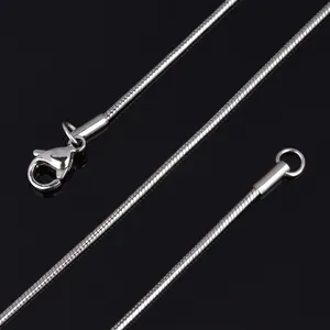 Sleek silver stainless steel round snake bone chain necklace with secure lobster clasp