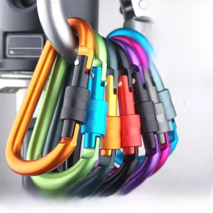 Aluminum alloy carabiner clips with screw locking mechanism and knurled grip