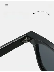 Detail of durable metal hinges on polished black square sunglasses for daily wear