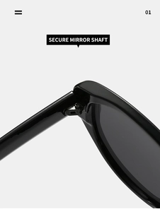 Detail shot of the secure reinforced metal hinge on black cat-eye sunglasses