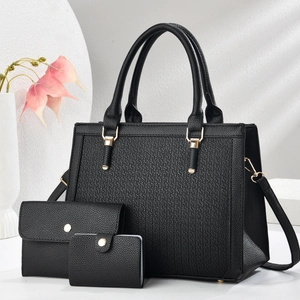 Tote Bag Handbag Clutch And Wallet PU Leather Embossed Lychee Pattern Solid Color Large Capacity Top Handle Crossbody Strap Commuter