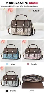 Detail view of retro jacquard handbag in multiple colors with 21x9x15cm dimensions