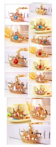 Macro detail of royal crown keychains with teardrop crystals in gold alloy setting