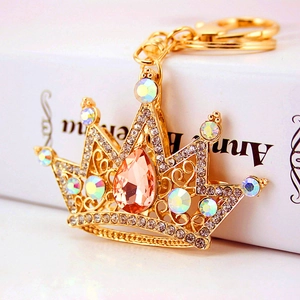 Luxury Zinc Alloy Rhinestone Crown Keychain For Women Fashion Crystal Pear Shape Pendant Bag Accessory Car Key Ring