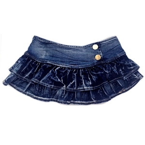 Y2K Low Waist Denim Minirock mit Stufenvolants Vintage-Waschung und goldenen Knöpfen