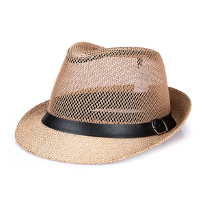 Cappello fedora classico da uomo in paglia intrecciata con nastro in pelle nera estivo