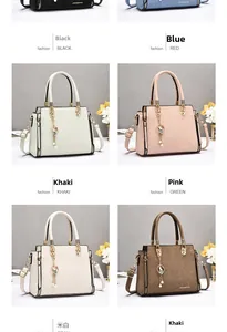 Detail of elegant shoulder bags with embossed texture and pearl chain charms in six colors