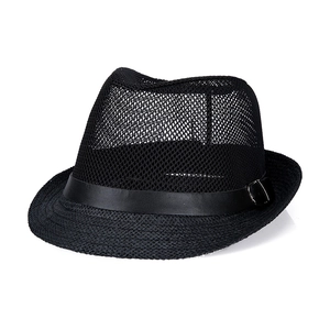 Cappello fedora estivo da uomo in rete nera traspirante con tesa in paglia intrecciata
