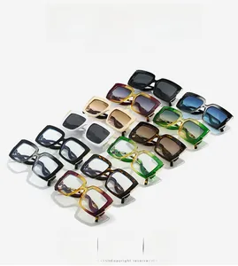 Macro view of oversized square sunglasses frames in various colors with thick temples