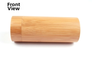 Macro view of natural bamboo grain on a cylindrical eco-friendly storage case