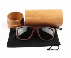 Bamboo tube sunglasses case with wood texture eyewear and microfiber pouch set