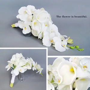 Elegant cascading bridal bouquet with white calla lilies and orchids for wedding