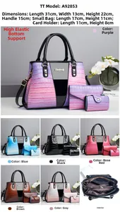 Detailed view of crocodile pattern tote bag set with dimensions and interior layout