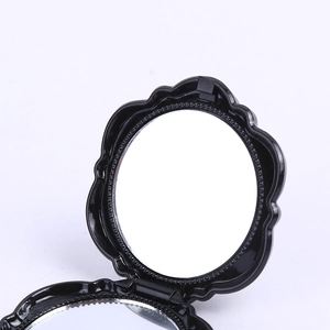 Retro black folding double-sided makeup mirror with a stylish rose flower plastic shell