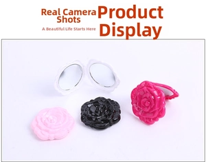 Foldable rose-shaped compact mirrors in pink, white, black, and rose red colors