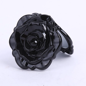 Portable black rose shaped folding makeup mirror with glossy plastic finish for women