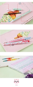 Close-up of 0.5mm needle tip and colorful floral patterned gel pen barrels in set