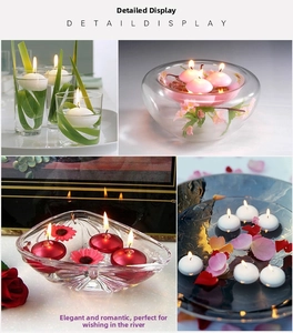 Floating tea light candles in various colors flickering elegantly in water with floral decor