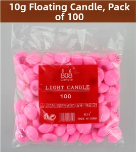 Bulk pack of 100 pink floating tea light candles, each weighing 10g for water decor