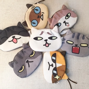 Cute set of seven plush cat head coin purses with zippers for makeup and cables