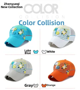 Quick-dry mesh baseball caps for kids with animal embroidery in four colors