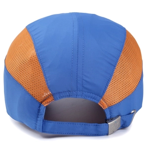 Blue quick-dry kids baseball cap with orange breathable mesh and adjustable strap