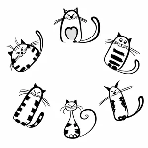 Piattini giapponesi in ceramica con gatti in sei diversi disegni fatti a mano in bianco e nero