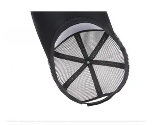 Detail of the breathable mesh inner lining and stitching on the black baseball cap