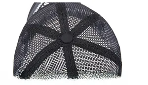 Detailed close-up of high-quality stitching and breathable mesh on a black baseball cap