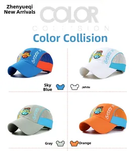 Collage of breathable mesh baseball caps in sky blue, white, gray, and orange colors