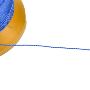 Strong blue polyester cord on yellow spool for DIY bead weaving and jewelry making