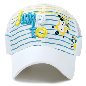 Kids quick-dry baseball cap with blue yellow stripes and mesh back for sun protection