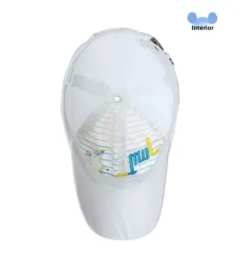 Internal view of white mesh kids baseball cap showing inner lining and 52-54cm size label