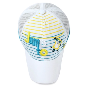 Kids quick-dry baseball cap with cartoon raccoon embroidery and breathable white mesh back