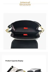 Détail de l'intérieur du sac avec compartiments principal et latéral et motif pied-de-poule