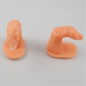 Detail view of skin-toned silicone nail practice fingers model A and B with flat base