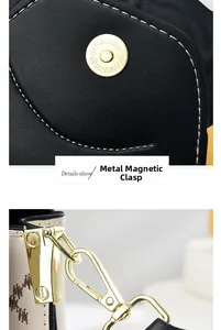 Détails de la boucle magnétique dorée et des coutures sur sac à main pour femme
