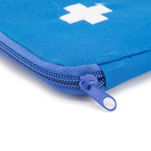 Portable blue mini emergency first aid pouch with white cross symbol and durable zipper